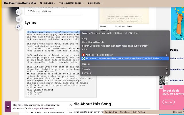 YouTube Music Selection Search  from Chrome web store to be run with OffiDocs Chromium online