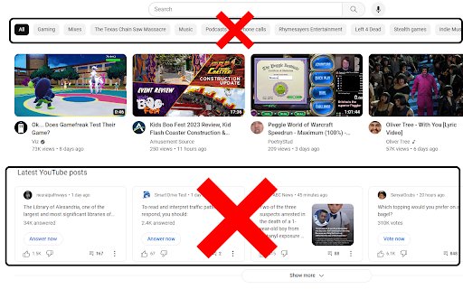 YouTube: No Shorts, No Community, No Nonsense  from Chrome web store to be run with OffiDocs Chromium online