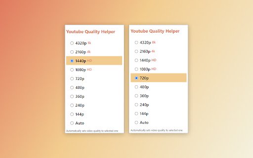 Youtube Quality Helper  from Chrome web store to be run with OffiDocs Chromium online