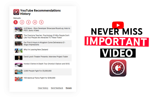 YouTube Recommendations History  from Chrome web store to be run with OffiDocs Chromium online
