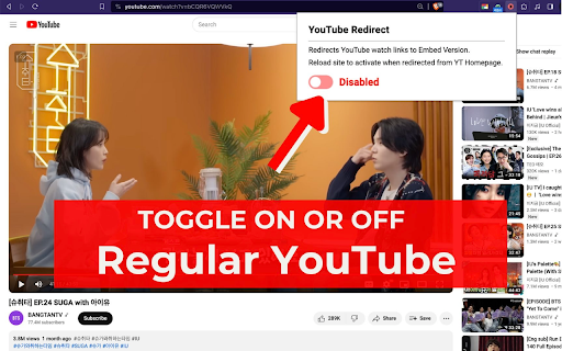 YouTube Redirect Distraction Free  from Chrome web store to be run with OffiDocs Chromium online
