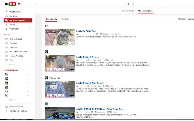 Ekran główny subskrypcji YouTube ze sklepu internetowego Chrome do uruchomienia z OffiDocs Chromium online