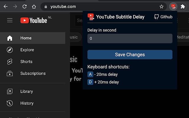 YouTube Subtitle Delay  from Chrome web store to be run with OffiDocs Chromium online