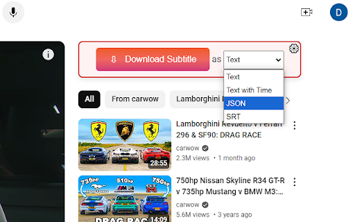 Youtube Subtitle Downloader  from Chrome web store to be run with OffiDocs Chromium online