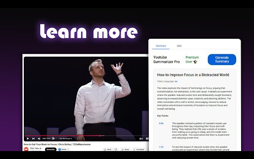 YouTube Summarizer Pro  from Chrome web store to be run with OffiDocs Chromium online