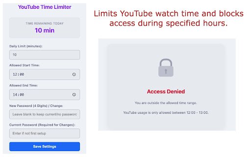 YouTube Time Limiter  from Chrome web store to be run with OffiDocs Chromium online