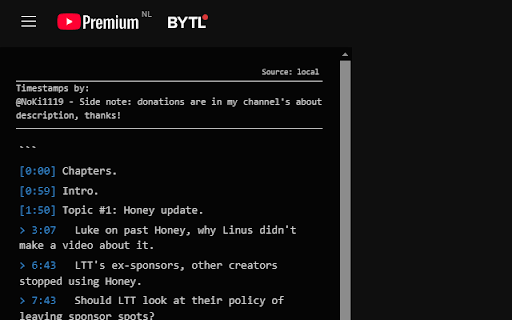 YouTube Timestamps  from Chrome web store to be run with OffiDocs Chromium online