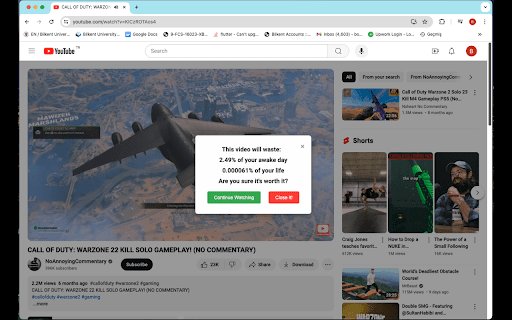 YouTube Time Warning  from Chrome web store to be run with OffiDocs Chromium online