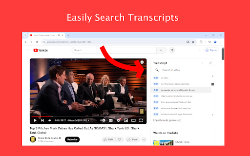 Youtube Transcript Search  from Chrome web store to be run with OffiDocs Chromium online