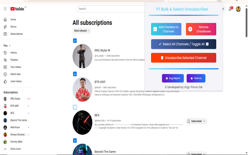 youtube unsubscribe all  from Chrome web store to be run with OffiDocs Chromium online