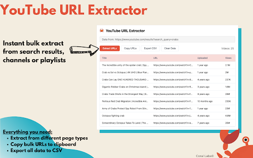 YouTube URL Extractor  from Chrome web store to be run with OffiDocs Chromium online