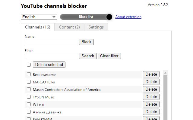 YouTube video at channel blocker mula sa Chrome web store na tatakbo sa OffiDocs Chromium online