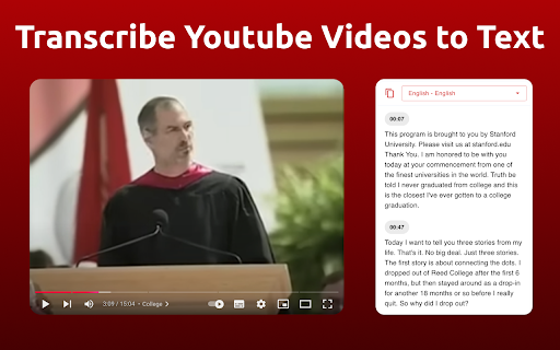 YouTube Video Transcript  from Chrome web store to be run with OffiDocs Chromium online