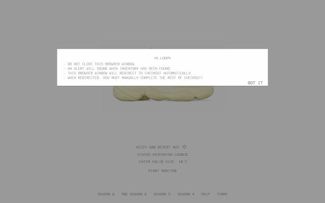 YS Loopy (Yeezy Supply Monitor) din magazinul web Chrome va fi rulat cu OffiDocs Chromium online