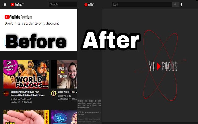 YT Focus mula sa Chrome web store na tatakbo sa OffiDocs Chromium online