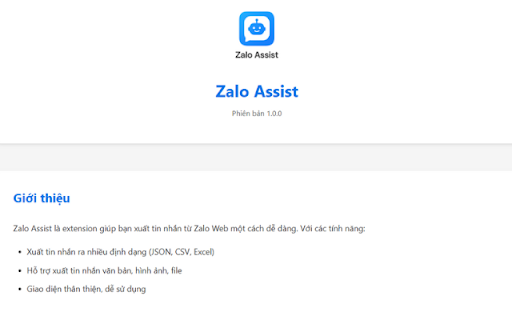 Zalo Assist App  from Chrome web store to be run with OffiDocs Chromium online