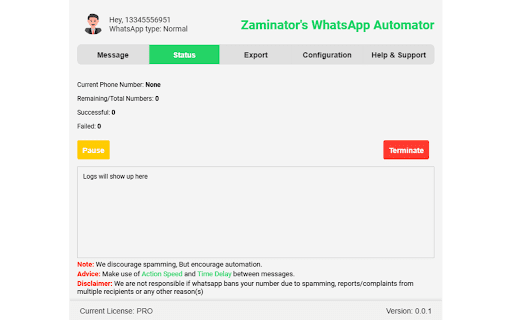 Zaminators WhatsApp Automator  from Chrome web store to be run with OffiDocs Chromium online