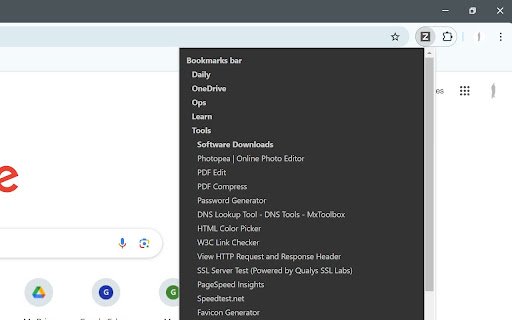 Zen Bookmarks  from Chrome web store to be run with OffiDocs Chromium online