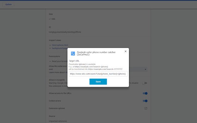 Zendesk caller phone number catcher  from Chrome web store to be run with OffiDocs Chromium online