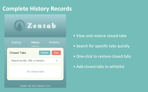 Zentab Tab Auto Cleaner from Chrome web store to be run with OffiDocs Chromium online Zentab Tab Auto Cleaner from Chrome web store to be run with OffiDocs Chromium online
