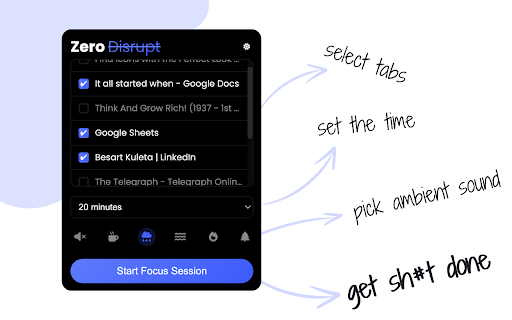 Zero Disrupt get sh#t done  from Chrome web store to be run with OffiDocs Chromium online