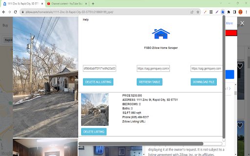Zillow FSBO Scraper  from Chrome web store to be run with OffiDocs Chromium online