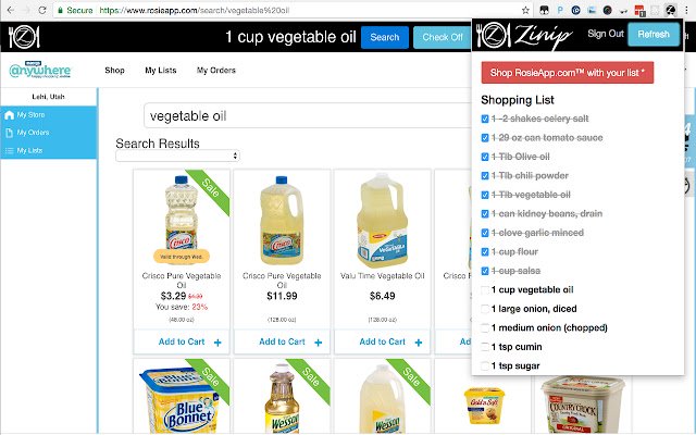 La lista de compras de Zinip.com de Chrome web store se ejecutará con OffiDocs Chromium en línea