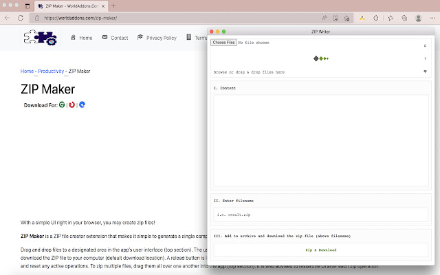 ZIP Maker  from Chrome web store to be run with OffiDocs Chromium online