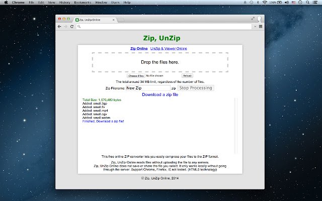 Zip, UnZip App  from Chrome web store to be run with OffiDocs Chromium online