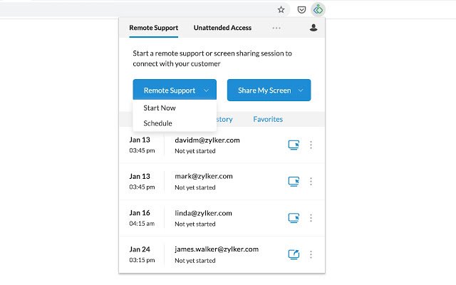Zoho Assist KOSTENLOSES Remote-Support-Tool aus dem Chrome-Webshop zur Ausführung mit OffiDocs Chromium online