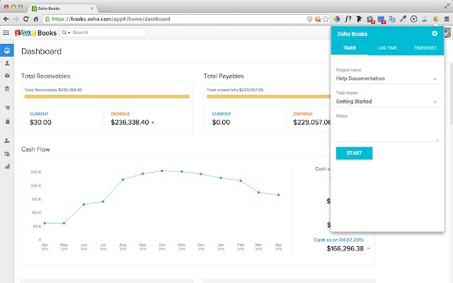 Zoho Books Timer  from Chrome web store to be run with OffiDocs Chromium online