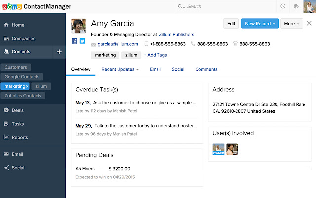 Zoho ContactManager  from Chrome web store to be run with OffiDocs Chromium online