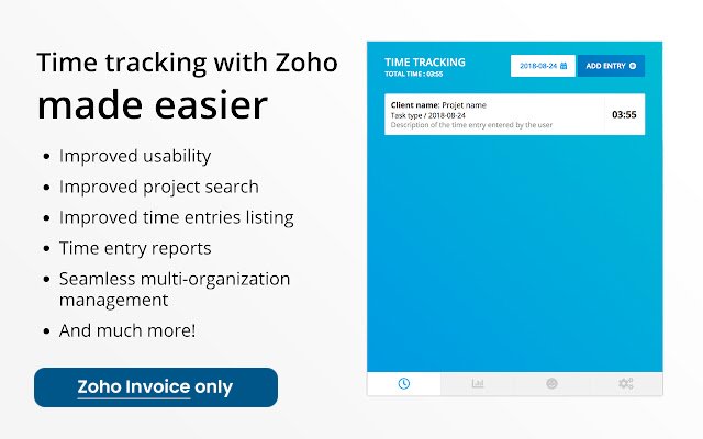 Zoho Fatura, Chrome web mağazasından Daha Kolay Zaman Takibi OffiDocs Chromium çevrimiçi ile çalıştırılacak