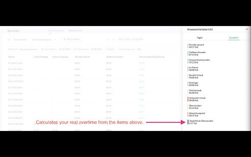 Zoho People Überstunden Berechnung  from Chrome web store to be run with OffiDocs Chromium online