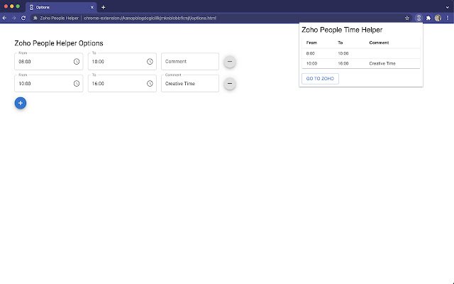 Zoho People Time Helper mula sa Chrome web store na tatakbo sa OffiDocs Chromium online