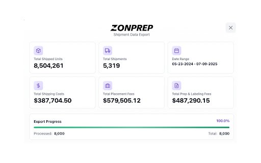 ZonPreps Shipments Tool  from Chrome web store to be run with OffiDocs Chromium online