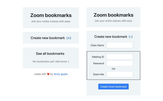 OffiDocs Chromiumオンラインで実行されるChrome WebストアのZoom Bookmarks