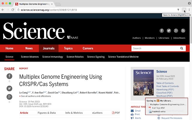 Zotero Connector  from Chrome web store to be run with OffiDocs Chromium online