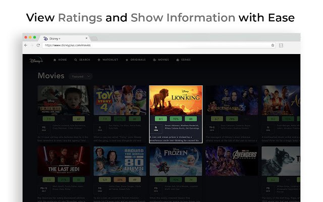 zRate Hulu Disney+: IMDB Ratings Show Info aus dem Chrome-Webstore, der mit OffiDocs Chromium online ausgeführt werden soll