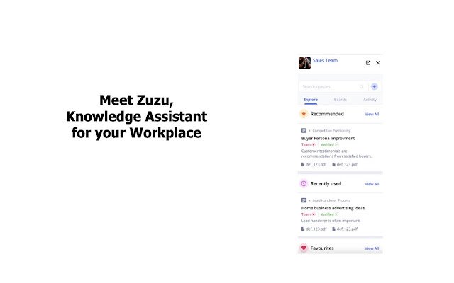 Zuzu AI Knowledge Assistant para Chrome de Chrome web store se ejecutará con OffiDocs Chromium en línea