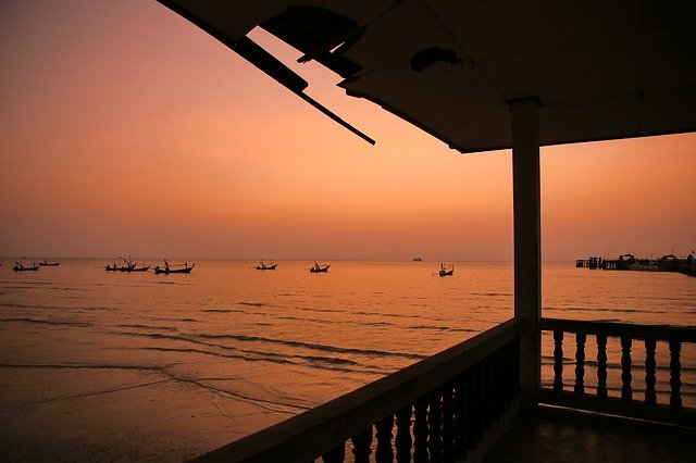 Libreng pag-download ng seaside pavilion sunset pristine na libreng larawan na ie-edit gamit ang GIMP na libreng online na editor ng imahe