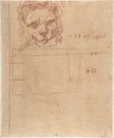Free download Seated Bishop with Arms Extended and Three Attendant Figures (recto); Head of a Lion and Perspective Diagrams (verso) free photo or picture to be edited with GIMP online image editor