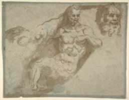 Free download Seated satyr, with enlarged head of same (recto); head of a woman (verso) free photo or picture to be edited with GIMP online image editor