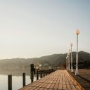 Serene Lakeside Boardwalk at Sunrise  screen for extension Chrome web store in OffiDocs Chromium