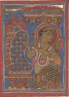 Descarga gratuita Shakra (Indra) Reveres the Embryo of Mahavira: Folio from a Kalpasutra Manuscript foto o imagen gratis para editar con el editor de imágenes en línea GIMP