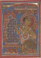 دانلود رایگان Shakra (Indra) Reveres the Embryo of Mahavira: Folio از یک عکس یا عکس رایگان نسخه خطی Kalpasutra برای ویرایش با ویرایشگر تصویر آنلاین GIMP