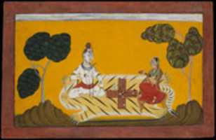 Unduh gratis Shiva dan Parvati Playing Chaupar: Folio dari foto atau gambar Seri Rasamanjari gratis untuk diedit dengan editor gambar online GIMP