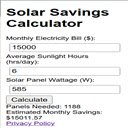 Solar Savings Calculator  screen for extension Chrome web store in OffiDocs Chromium