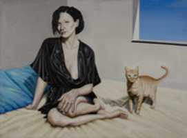 Free download Stas Korolov, Kira With Cat, Oil On Canvas, 135x 100 Cm, 2015 free photo or picture to be edited with GIMP online image editor