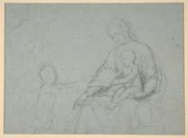 두 개의 플라잉 퍼티와 커튼에 대한 연구(recto) 무료 다운로드; 앉아있는 성모 마리아와 무릎을 꿇고있는 어린이 (verso) 무료 사진 또는 김프 온라인 이미지 편집기로 편집 할 사진